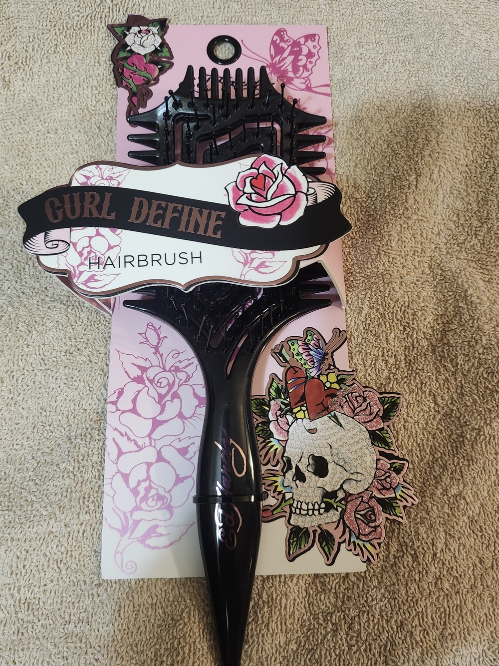 GURLI DEFINE Floral Hairbrush in Black & Pink NWT